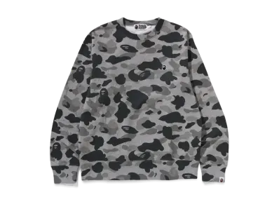 A BATHING APE Heather Gray Camo Ape Head One Point Crewneck Sweat "Gray"