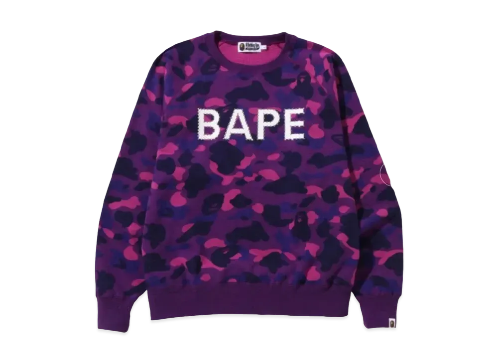 A BATHING APE Color Camo Crystal Stone Relaxed Fit Crewneck M "Purple"
