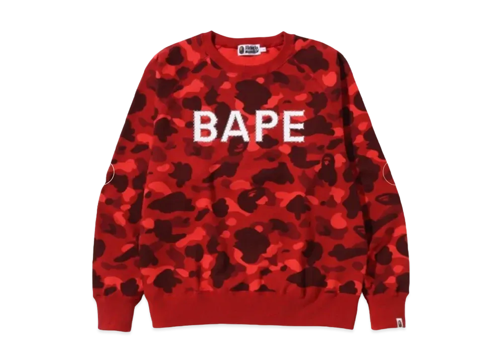 A BATHING APE Color Camo Crystal Stone Relaxed Fit Crewneck M "Red"
