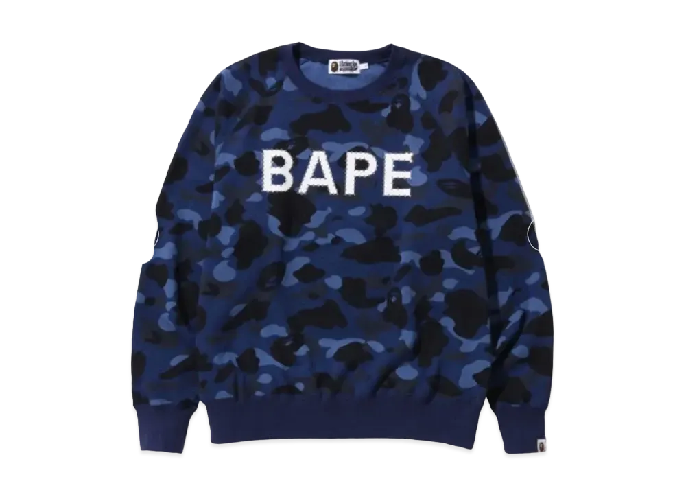 A BATHING APE Color Camo Crystal Stone Relaxed Fit Crewneck M "Navy"