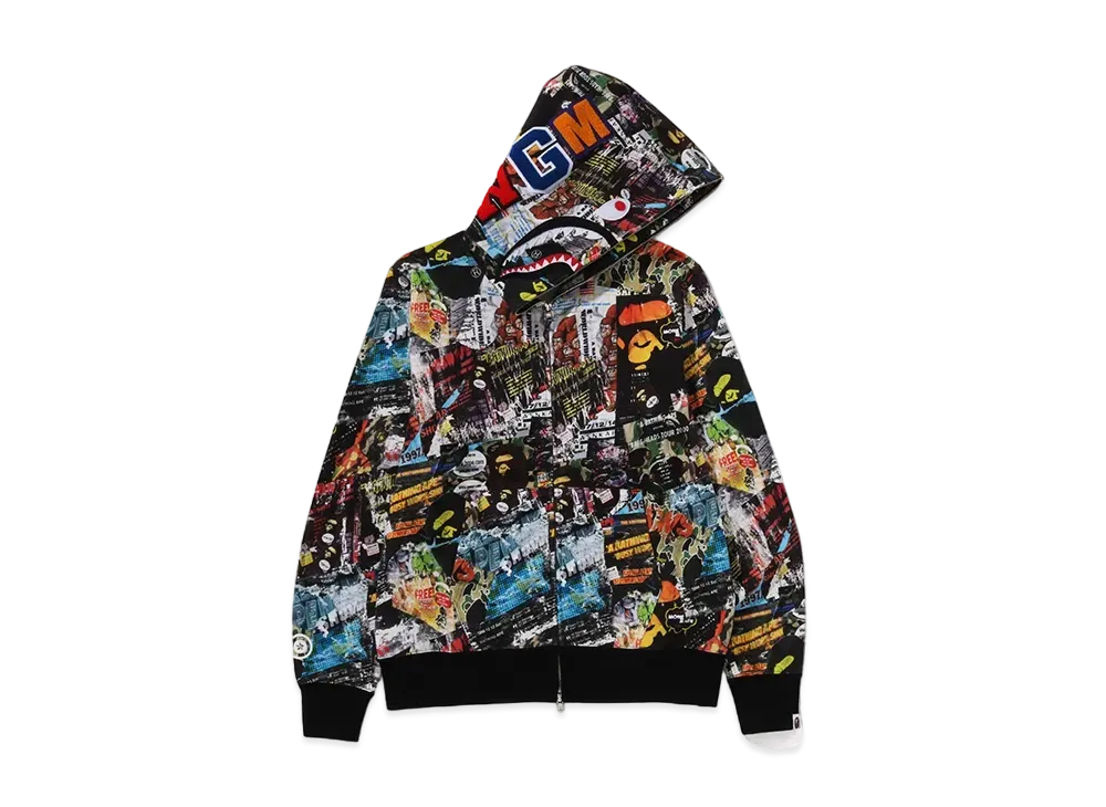 A BATHING APE Flyer Pattern Shark Full Zip Hoodie "Multi"