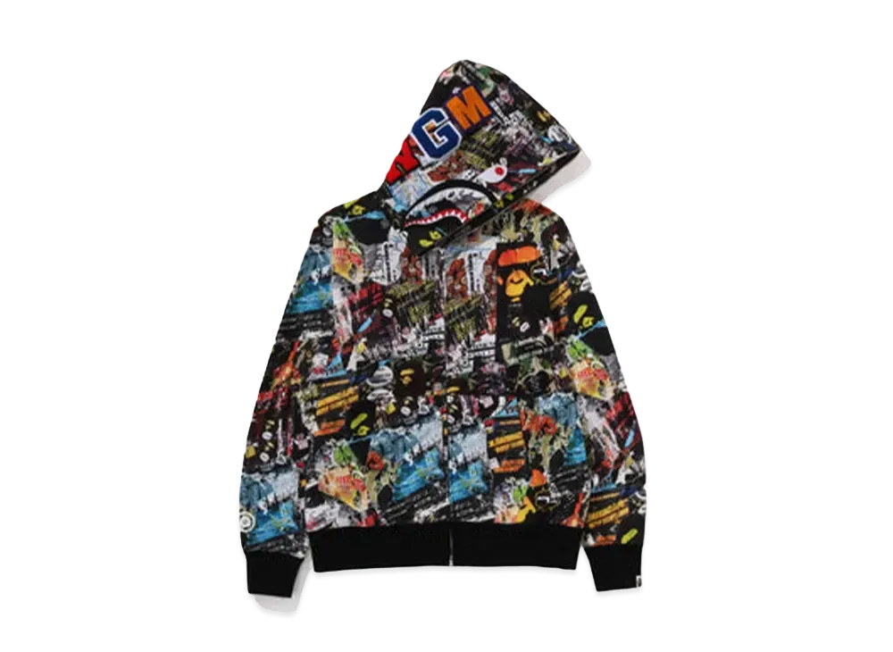 A BATHING APE Bape Flyer Pattern Shark Full Zip Hoodie "Multi"