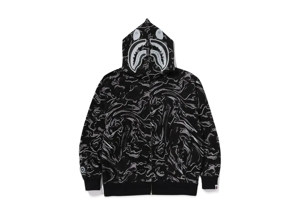 A BATHING APE Marbling Camo Shark Relaxed Fit Full Zip Hoodie "Black"