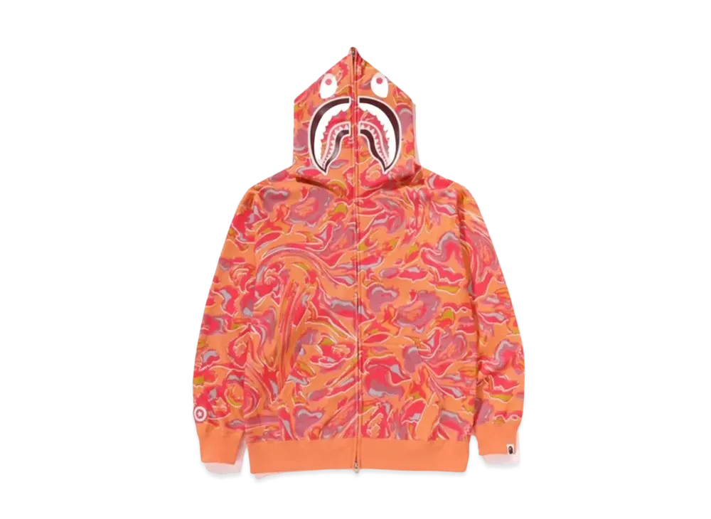 A BATHING APE Marbling Camo Shark Relaxed Fit Full Zip Hoodie "Orange"