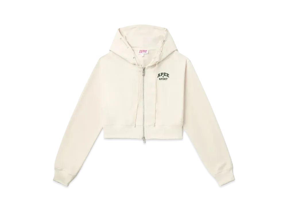 A BATHING APE Zip Up Crop Hoodie "White"
