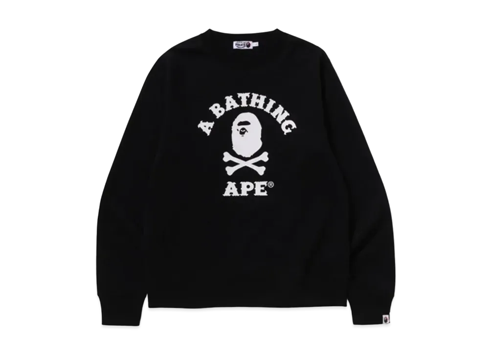 A BATHING APE Ape Crossbone College Crewneck Sweatshirt "Black"