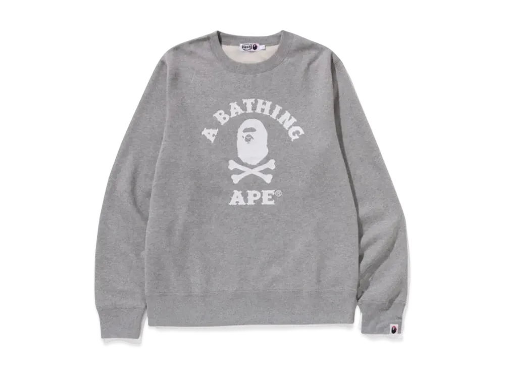 A BATHING APE Ape Crossbone College Crewneck Sweatshirt "Gray"