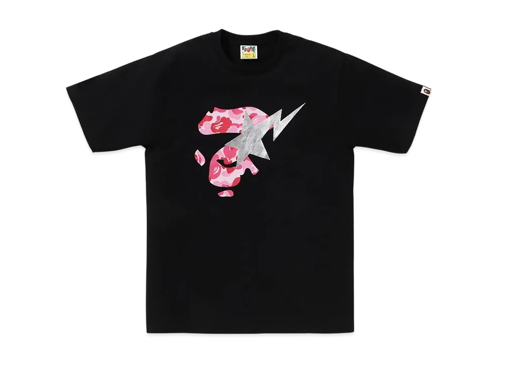 A BATHING APE ABC Camo Ape Face Sta Tee "Black/Pink"