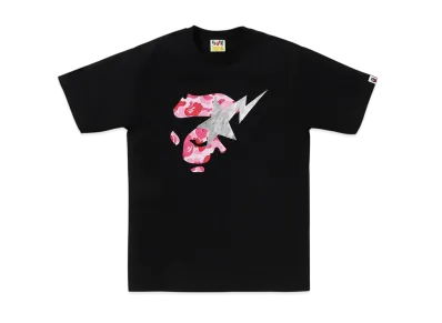 A BATHING APE ABC Camo Ape Face Sta Tee "Black/Pink"
