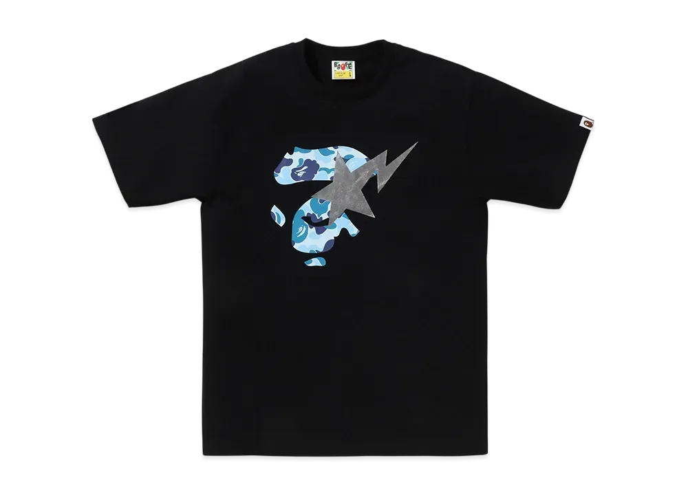 A BATHING APE ABC Camo Ape Face Sta Tee "Black/Blue"