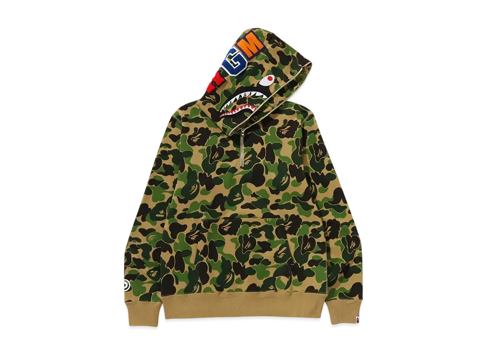 A BATHING APE ABC Camo Shark Half Zip Pullover Hoodie "Green"