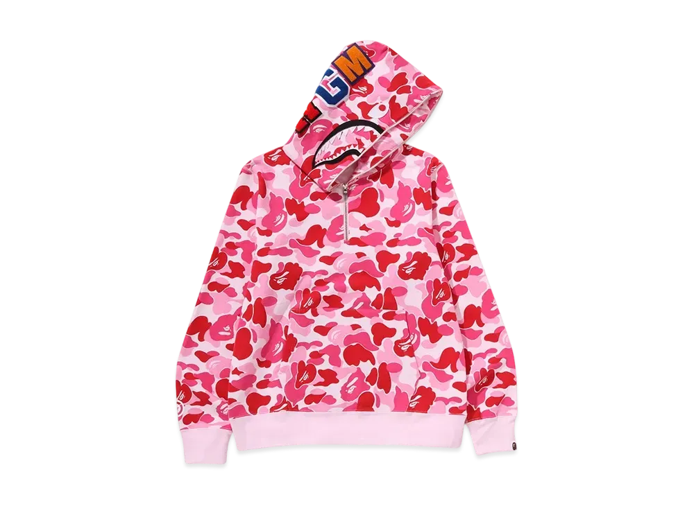 A BATHING APE ABC Camo Shark Half Zip Pullover Hoodie "Pink"