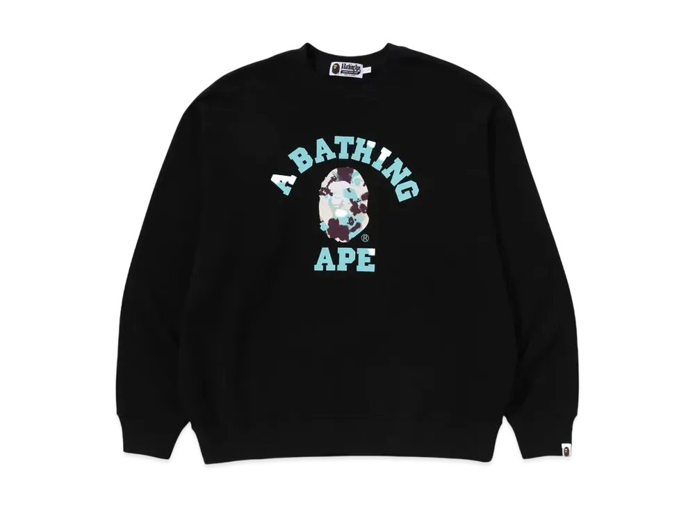 A BATHING APE Map Camo College Relax Fit Crewneck Sweatshirt "Black"