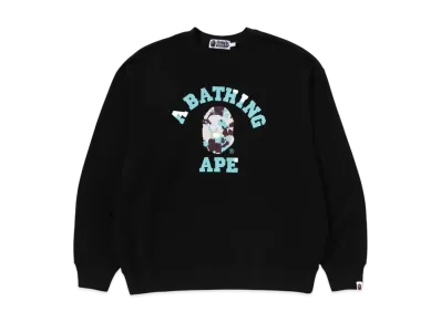A BATHING APE Map Camo College Relax Fit Crewneck Sweatshirt "Black"
