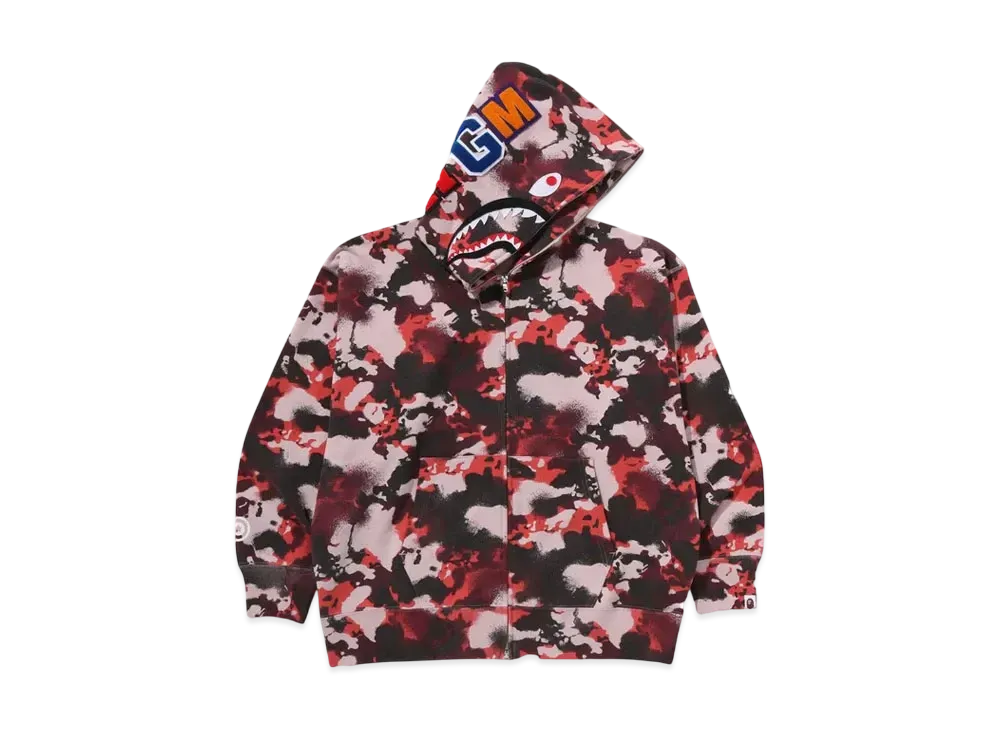 A BATHING APE Map Camo Shark Relaxed Fit Full Zip Hoodie "Red"
