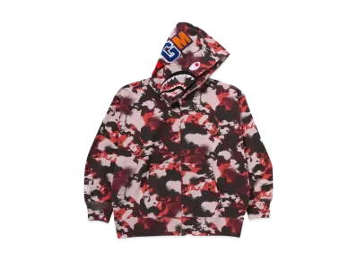 A BATHING APE Map Camo Shark Relaxed Fit Full Zip Hoodie "Red"