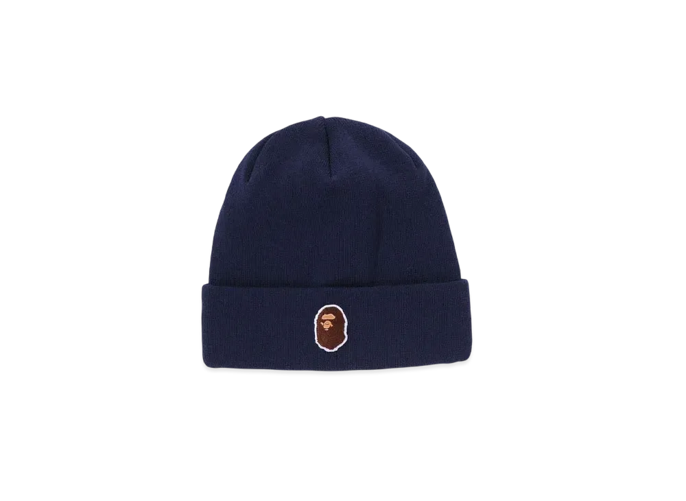 A BATHING APE One Point Ape Head Knit Cap "Navy"