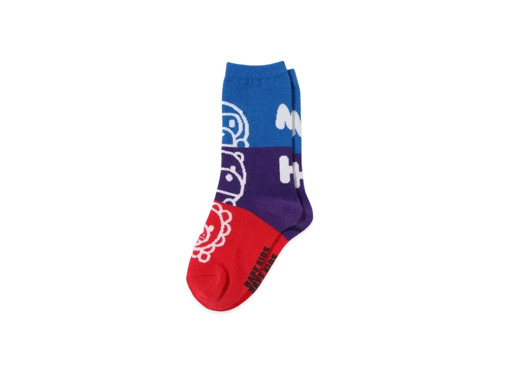 A BATHING APE Milo Friends Color Block Socks "Blue"