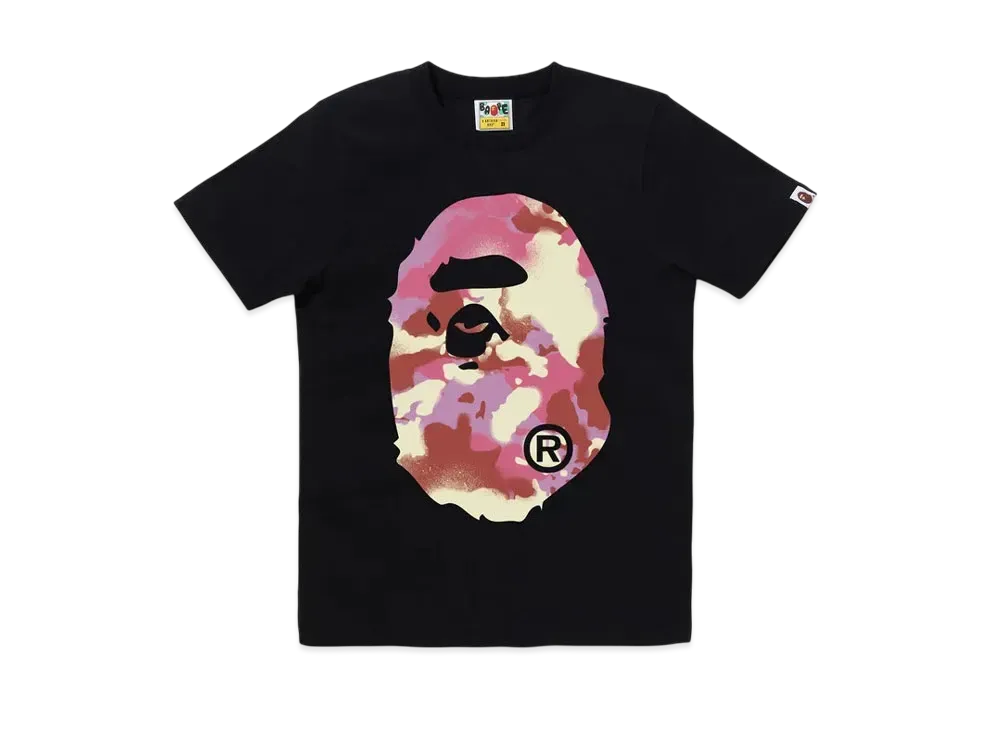 A BATHING APE Map Camo Big Ape Head Tee "Black/Pink"