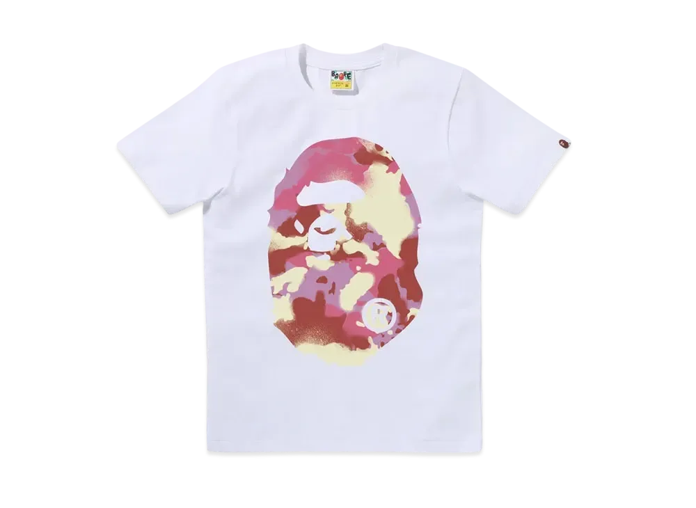 A BATHING APE Map Camo Big Ape Head Tee "White/Pink"