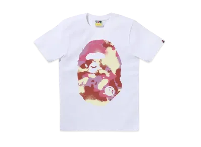 A BATHING APE Map Camo Big Ape Head Tee "White/Pink"