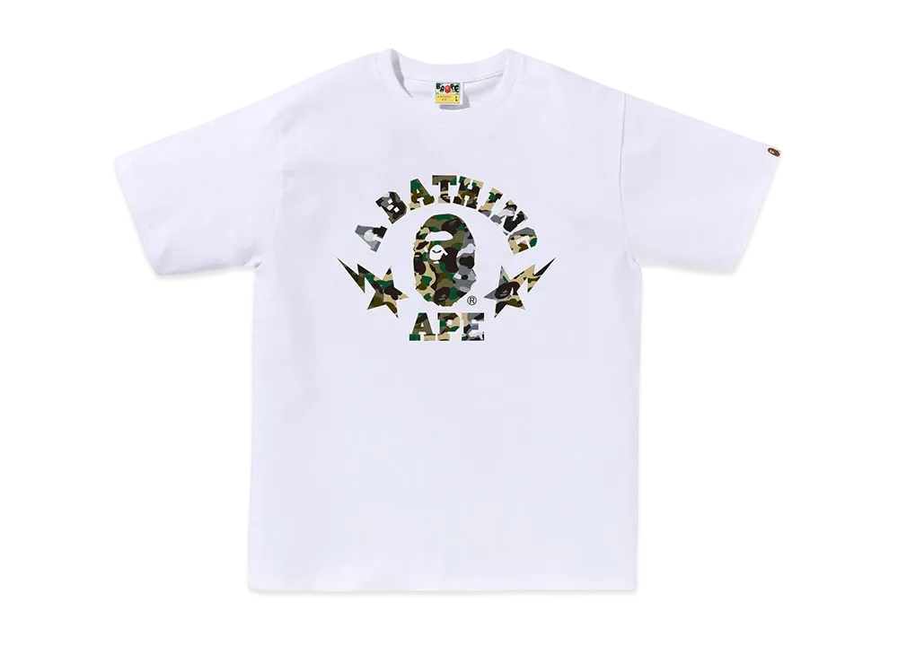 A BATHING APE 1St Camo Crazy Sta College Tee "White"