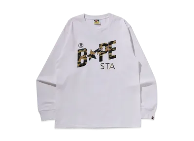 A BATHING APE 1St Camo Bape Sta Ls Tee "White/Yellow"