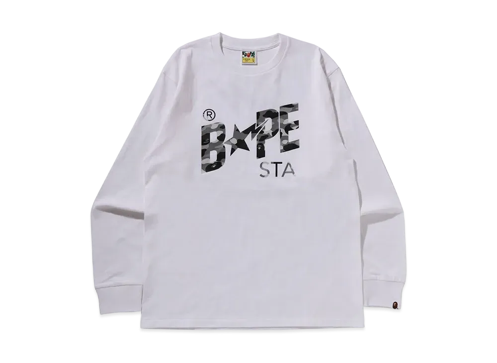 A BATHING APE 1St Camo Bape Sta Ls Tee "White/Gray"