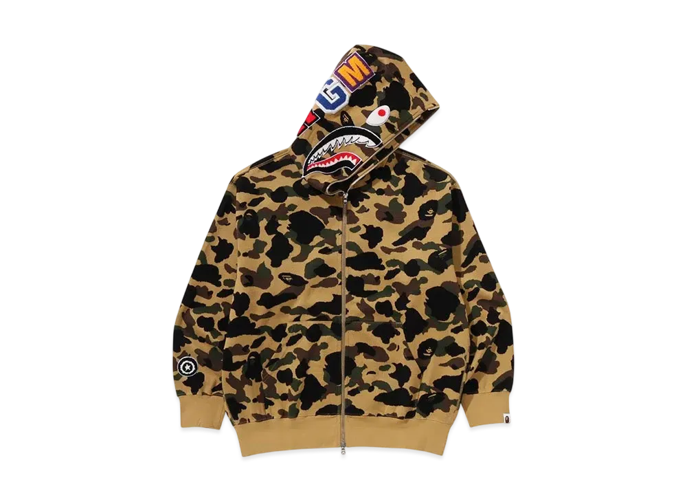 A BATHING APE 1St Camo Jacquard Shark Relaxed Fit Full Zip Hoodie "Yellow"