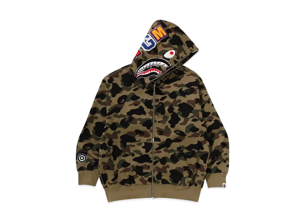 A BATHING APE 1St Camo Jacquard Shark Relaxed Fit Full Zip Hoodie "Green"