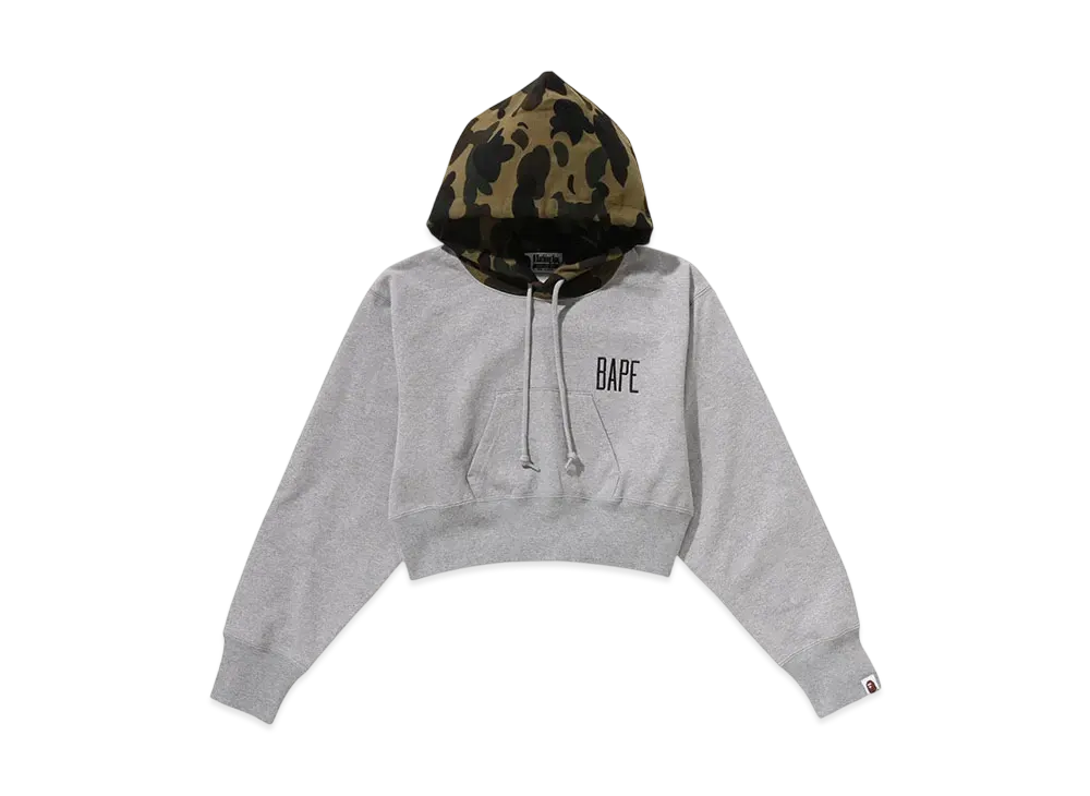 A BATHING APE Bape Ladies 1St Camo Cropped Pullover Hoodie "Gray"