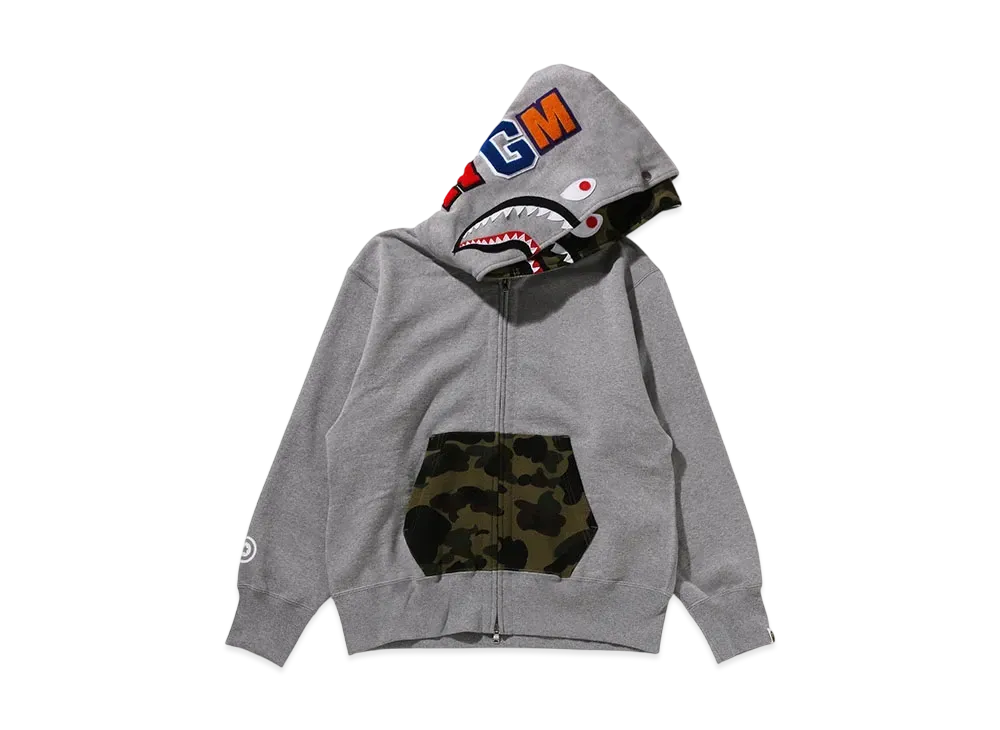 A BATHING APE Bape Ladies 1St Camo Shark Full Zip Double Hoodie "Gray"