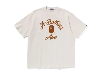 A BATHING APE Chain Stitch College Relaxed Fit Tee "Ivory"