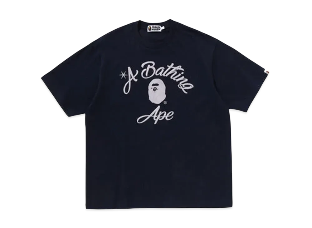 A BATHING APE Chain Stitch College Relaxed Fit Tee "Navy"