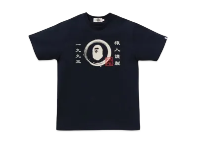 A BATHING APE Japanese Circle Ape Head Tee "Navy"