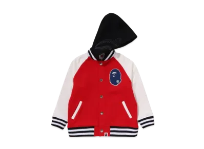 A BATHING APE Shark Hoodie Sweat Varsity Jacket "Red"