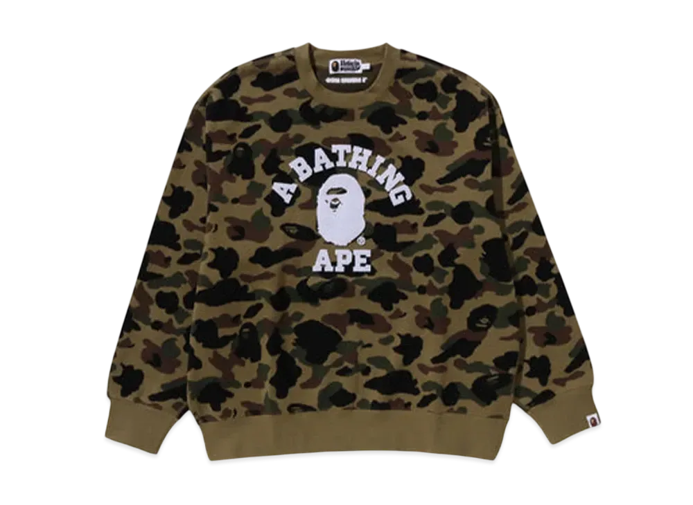 A BATHING APE 1St Camo Jacquard College Relax Fit Crewneck Sweatshirt "Green"