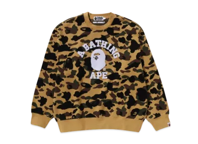 A BATHING APE 1St Camo Jacquard College Relax Fit Crewneck Sweatshirt "Yellow"