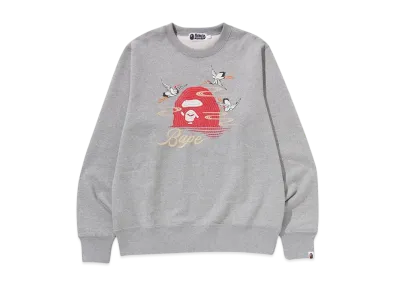 A BATHING APE Embroidery Style Japanese Crane Crewneck "Gray"