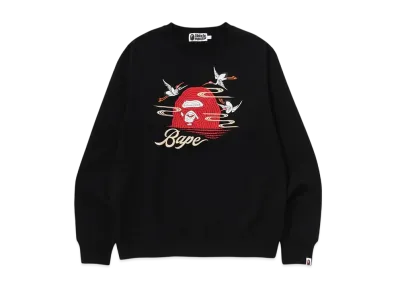 A BATHING APE Embroidery Style Japanese Crane Crewneck "Black"