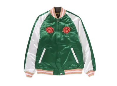 A BATHING APE Japanese Peony Embroidery Reversible Souvenir Jacket "Green"