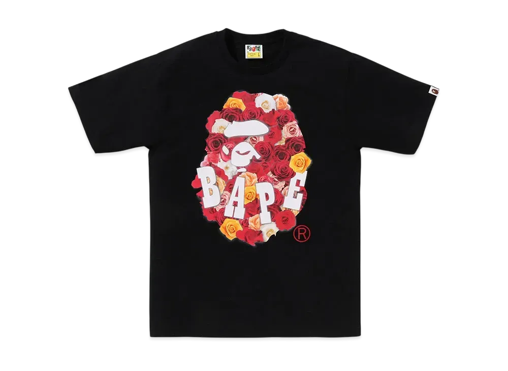 A BATHING APE Rose Ape Head Tee "Black"