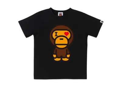 A BATHING APE Bape Kids Heart Baby Milo Tee "Black"