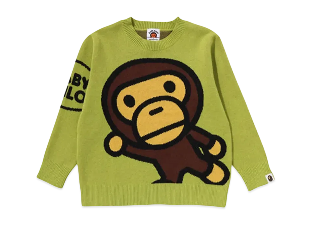 A BATHING APE Big Baby Milo Cotton Knit Sweater "Green"