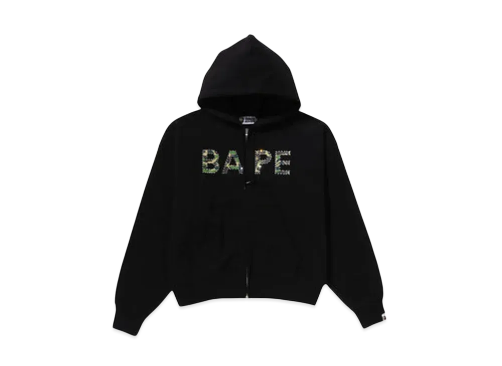 A BATHING APE Abc Camo Crystal Logo Wide Zip Hoodie "Black"