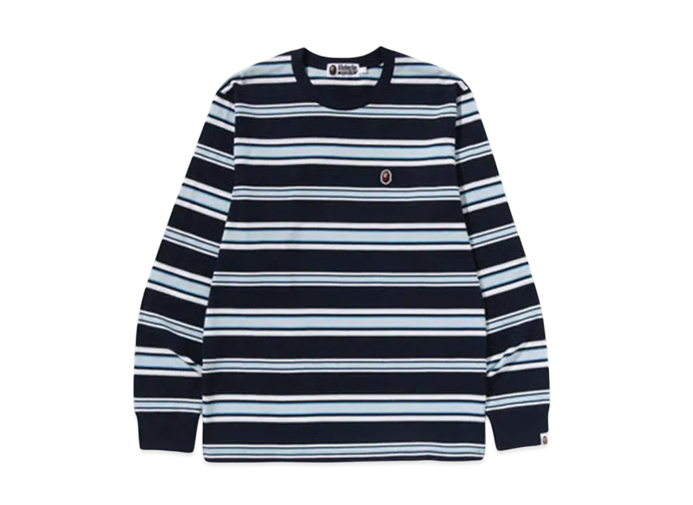 A BATHING APE One Point Stripe Ls Tee "Navy"