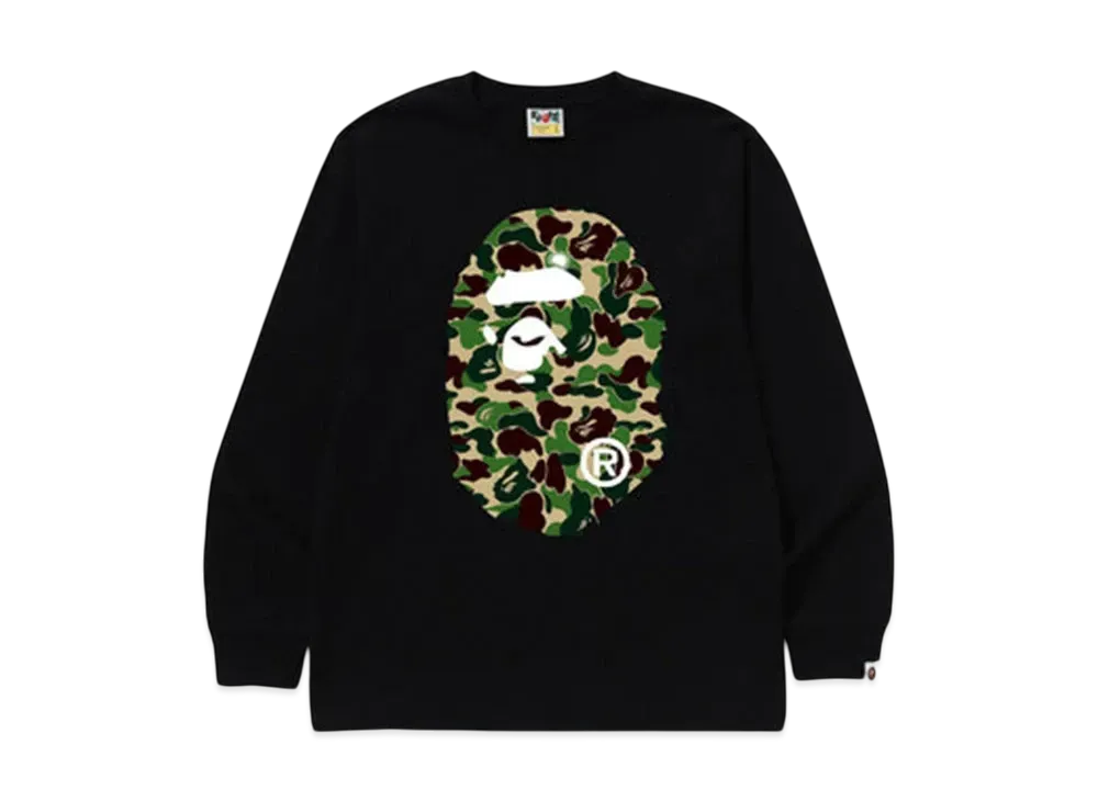 A BATHING APE Abc Camo Big Ape Head Ls Tee "Black/Green"