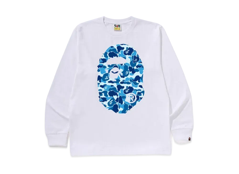 A BATHING APE Abc Camo Big Ape Head Ls Tee "White/Blue"