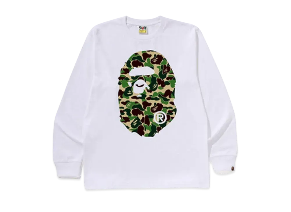 A BATHING APE Abc Camo Big Ape Head Ls Tee "White/Green"