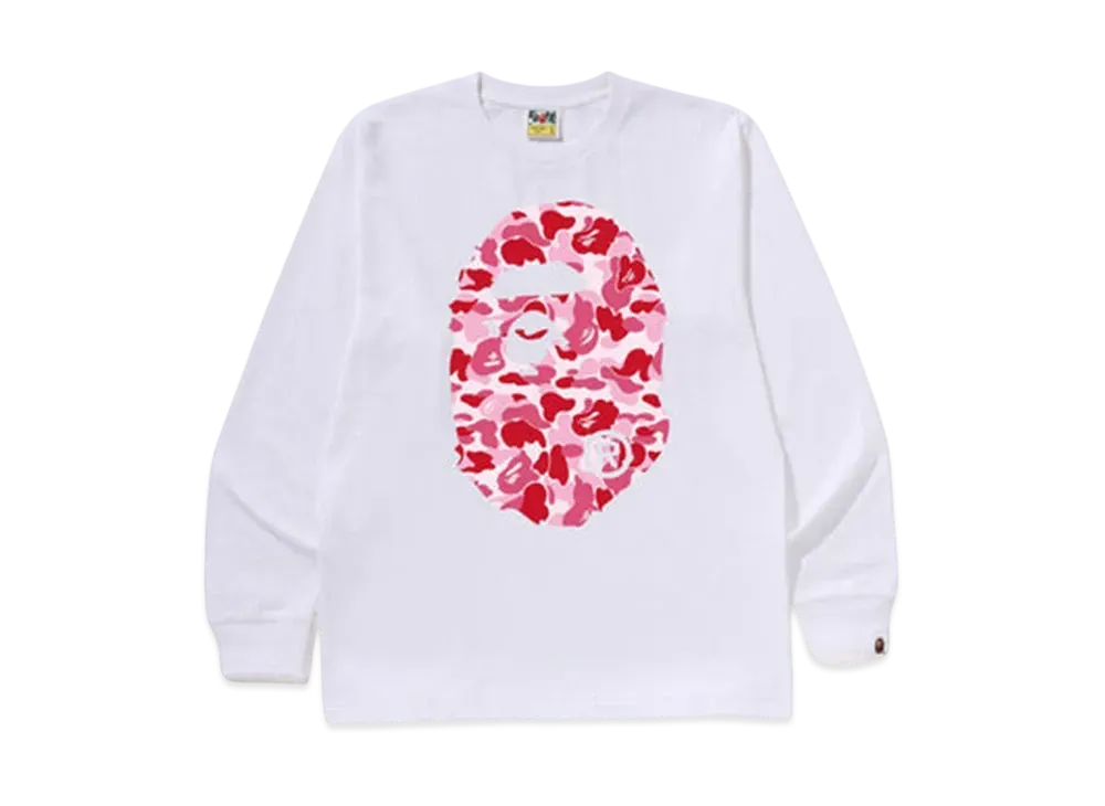 A BATHING APE Abc Camo Big Ape Head Ls Tee "White/Pink"
